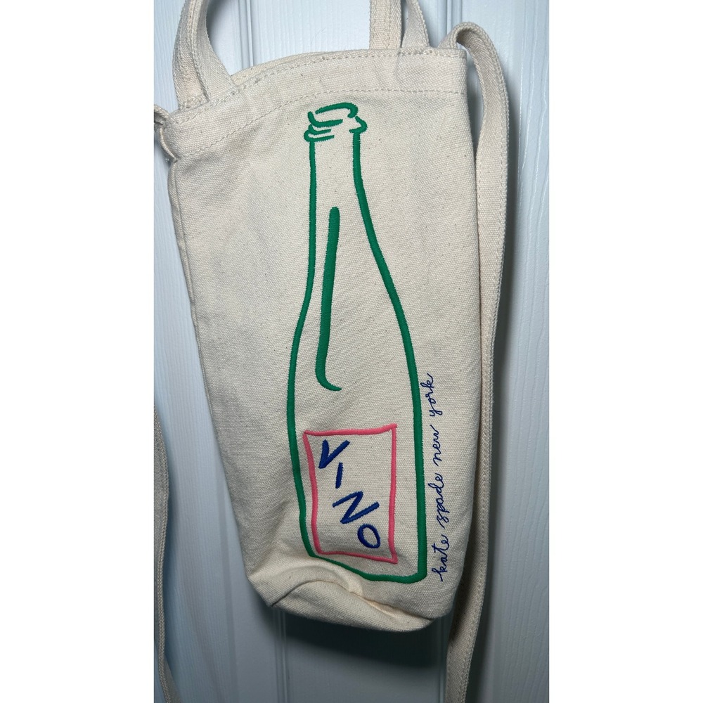 Kate Spade Vino Wine Bottle Canvas Crossbody Bag OS Cream Novelty‎ Graphic Tote